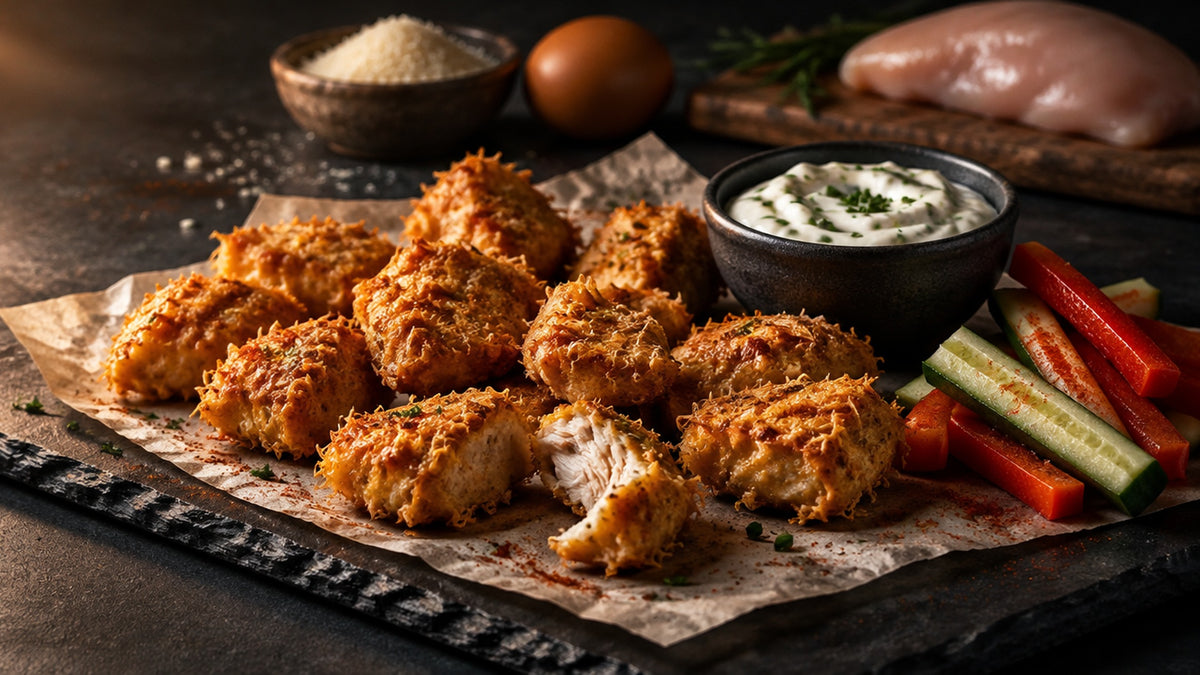 Chicken Nuggets ohne Mehl aus dem Airfryer: 61 g Eiweiß, 0,9 g Kohlenhydrate