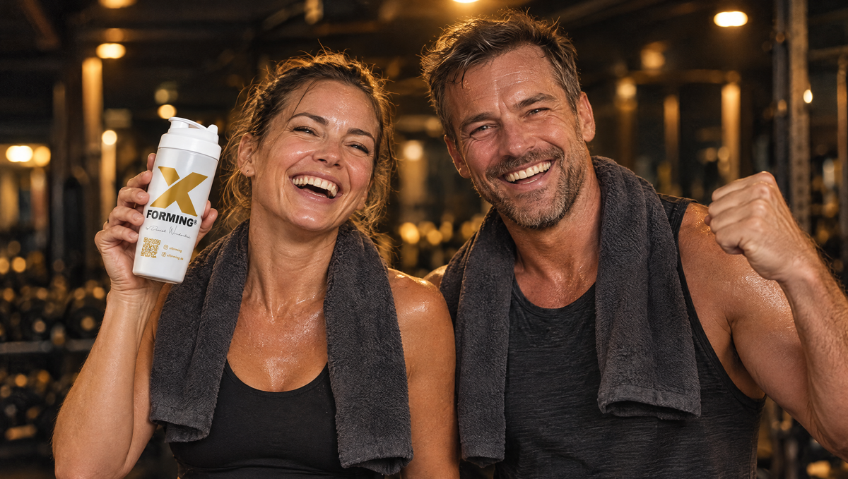 Frau und Mann lachen nach dem Training, sie hält den X-FORMING Shaker