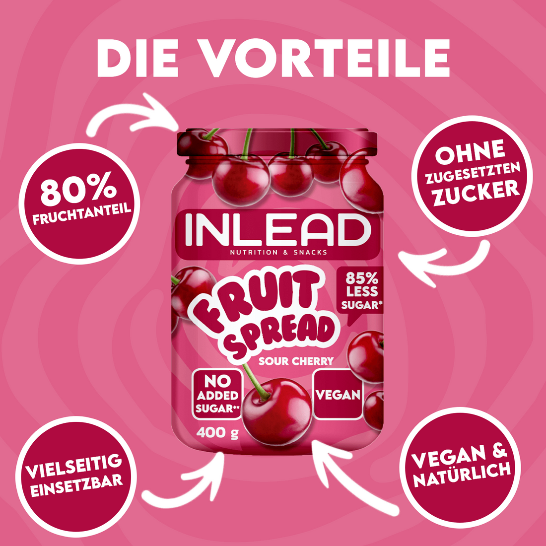 Inlead Fruchtaufstrich 400 g, 80 % Fruchtanteil, ohne Zuckerzusatz