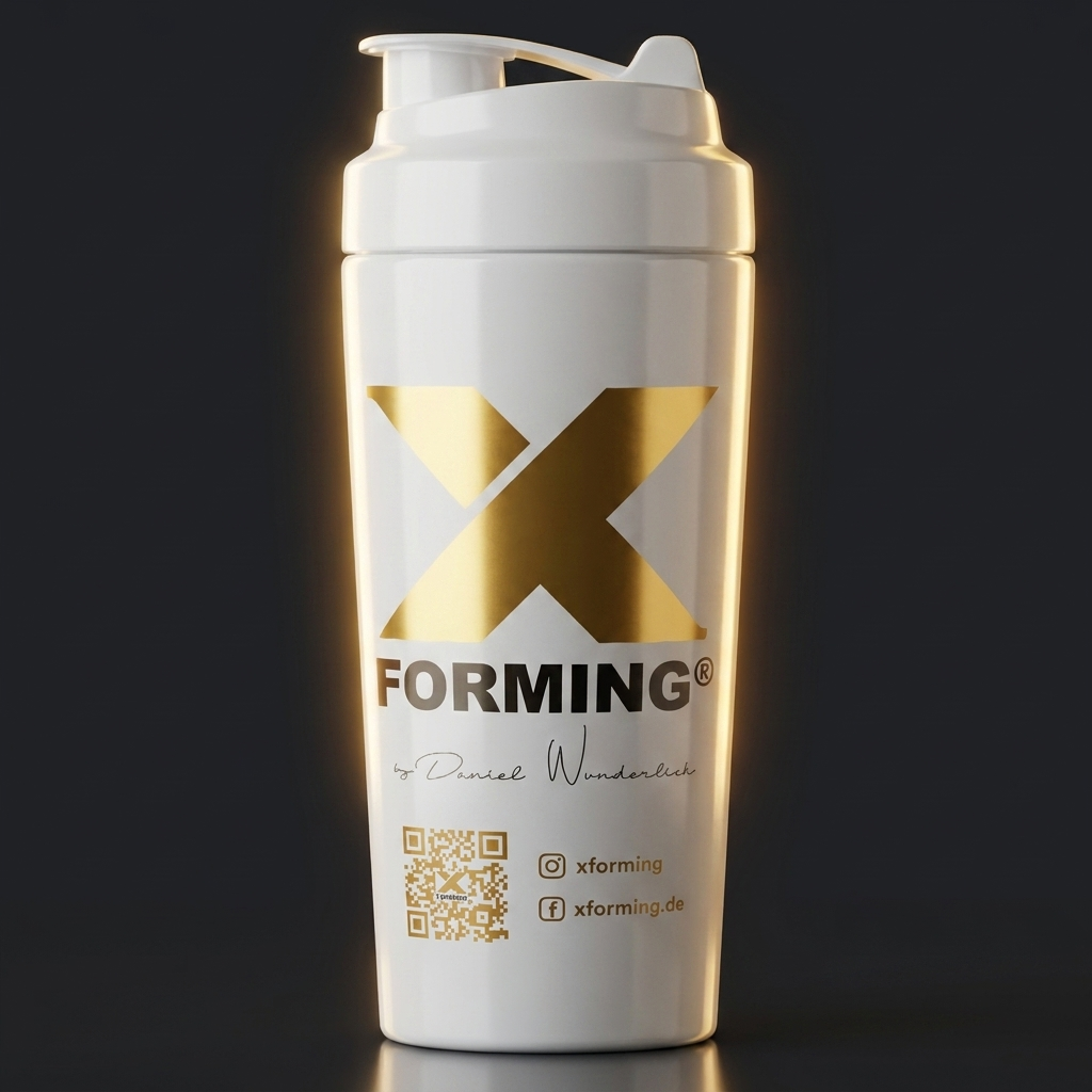 Gratis X-Shaker zum X-PERFORM-System, weißer X-FORMING-Shaker mit Gold-Logo