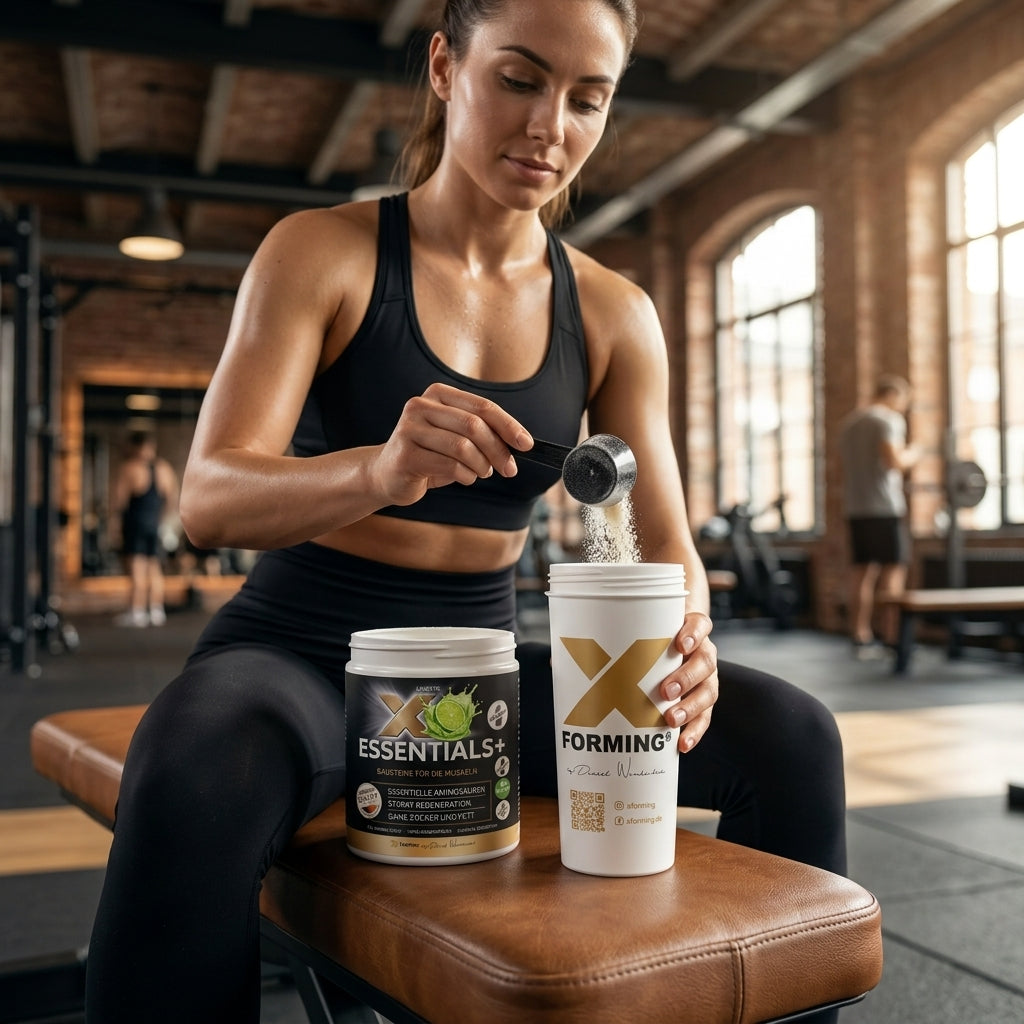 X-ESSENTIALS+, Pulver wird in den Shaker gegeben