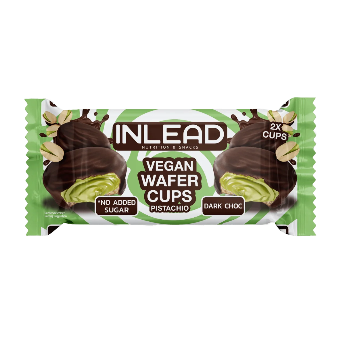 Inlead Waffel-Cups 50 g Vegan Pistachio Dark Choc, knusprig