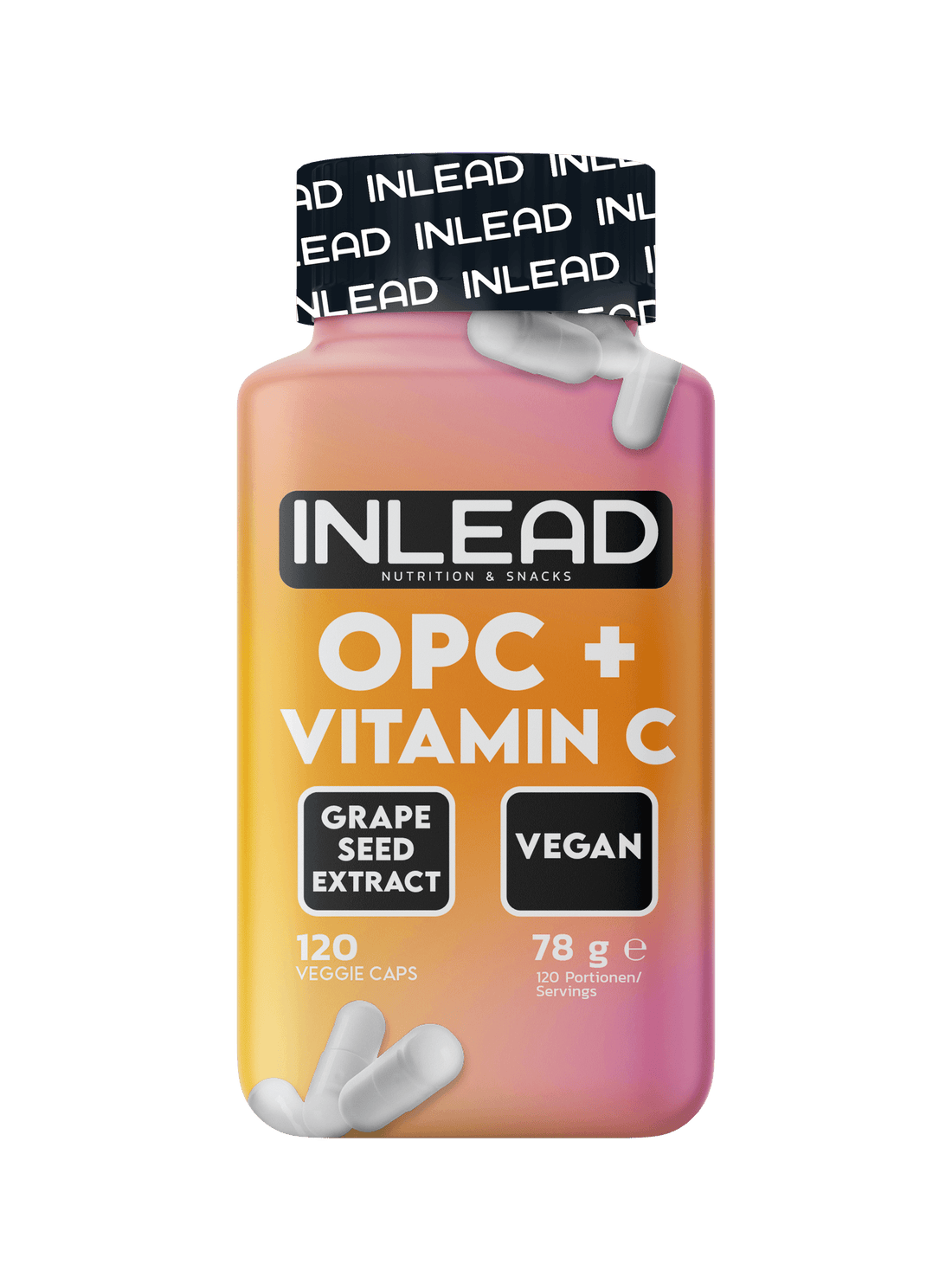 Inlead OPC + Vitamin C, 120 vegane Kapseln mit Traubenkernextrakt und Hagebuttenextrakt