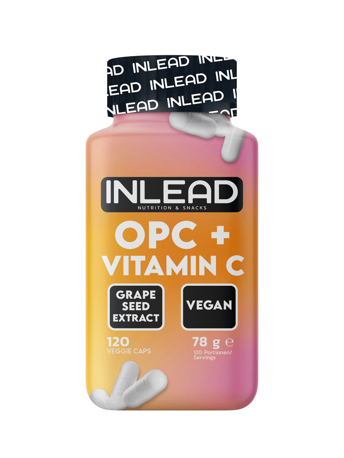 Inlead OPC + Vitamin C, 120 vegane Kapseln mit Traubenkernextrakt und Hagebuttenextrakt
