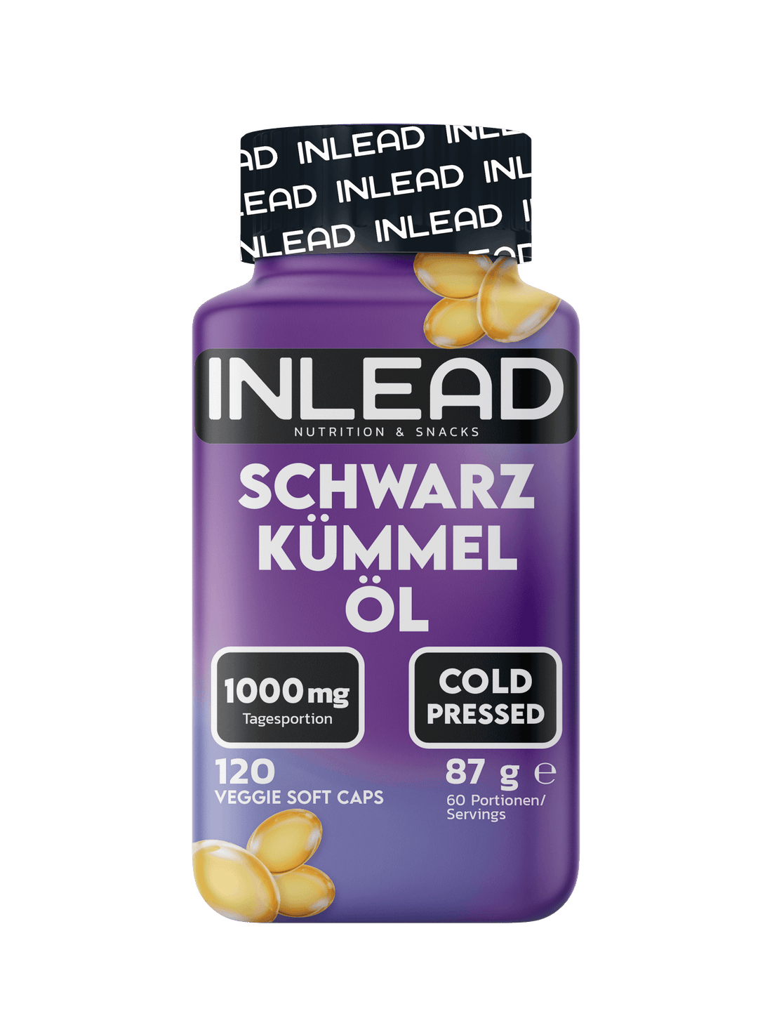 Inlead Schwarzkümmelöl, 120 vegane Softgel-Kapseln, kalt gepresst, 1000 mg je Tagesportion