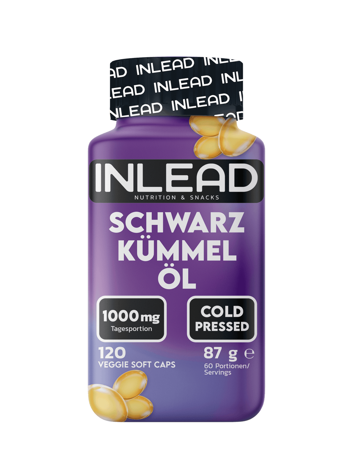 Inlead Schwarzkümmelöl, 120 vegane Softgel-Kapseln, kalt gepresst, 1000 mg je Tagesportion