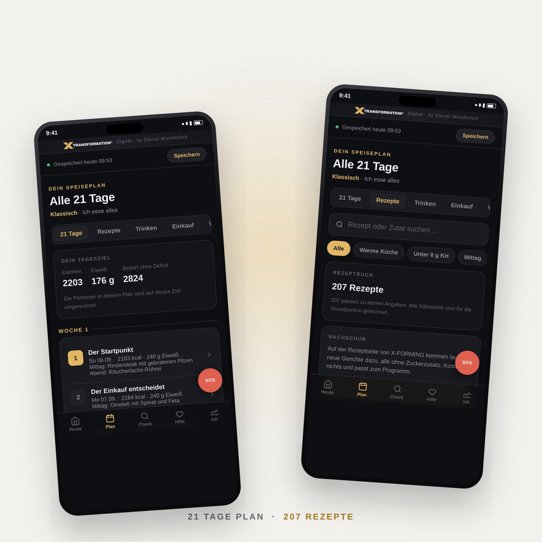 Die X-Transformation App auf dem Handy: Tagesplan und Supermarkt-Check