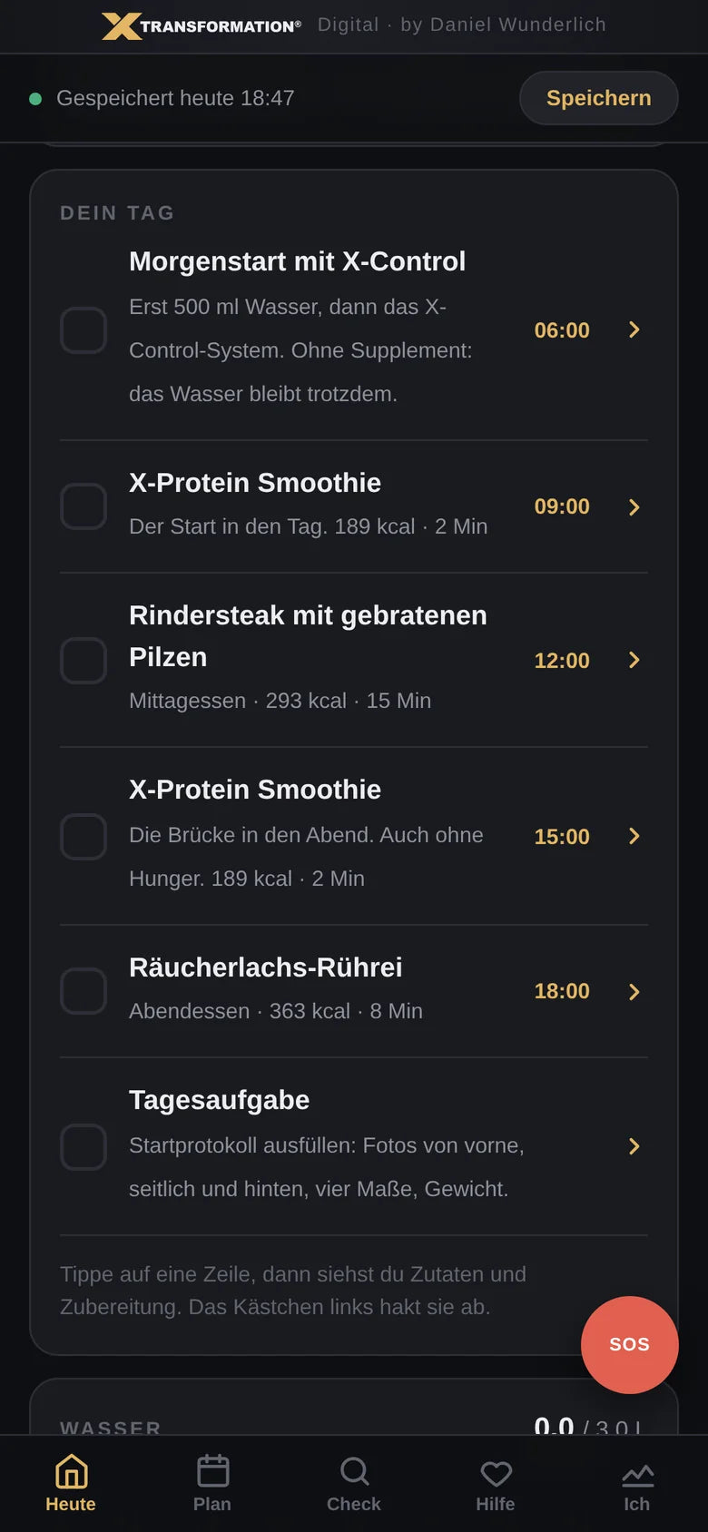 X‑Transformation App: Dein Tag mit fünf Zeitpunkten zum Abhaken